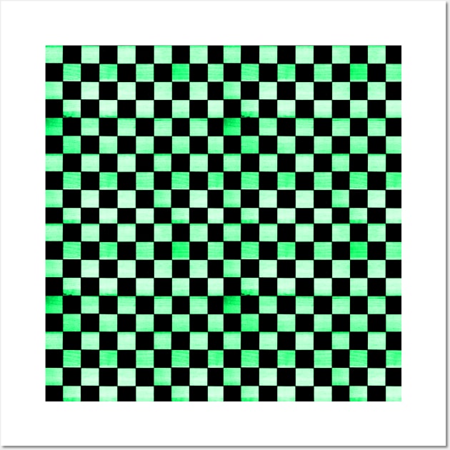 Black and Neon Green Checkered Wood Pattern Wall Art by Lucy